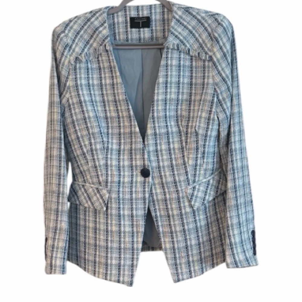 Tahari Tweed Blazer Jacket Multi Blue Size 8 NEW With Tags